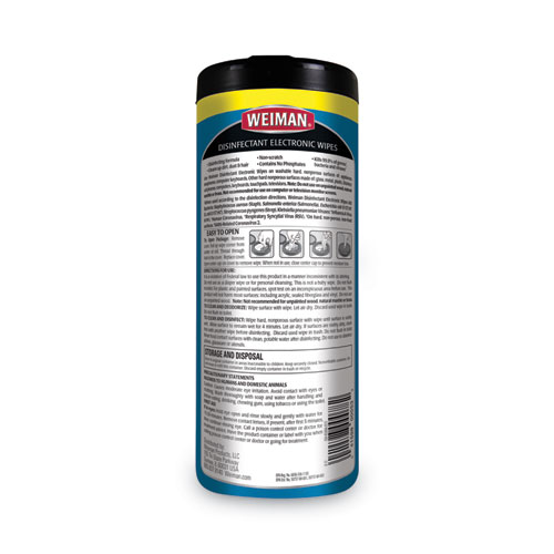 Image of Weiman® E-Tronic Wipes, 1-Ply, 7 X 8, White, 30/Canister, 4 Canisters/Carton