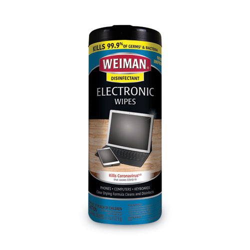 WEIMAN® E-tronic Wipes, 1-Ply, 7 x 8, White, 30/Canister