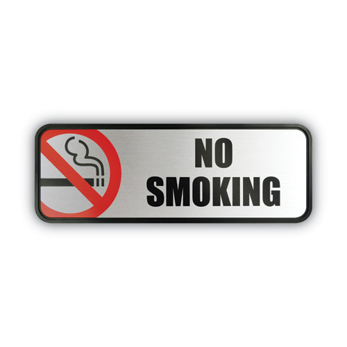 COSCO Brush Metal Office Sign, No Smoking, 9 x 3, Silver/Red