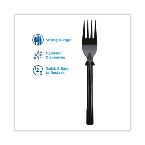 Image of SmartStock Tri-Tower Dispensing System Cutlery, Forks, Mediumweight, Polystyrene, Black, 40/Cartridge, 24 Cartridges/Carton