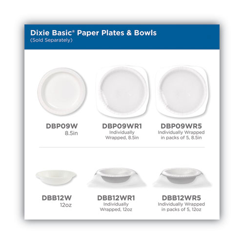 White Paper Plates, 8.5" dia, Individually Wrapped, White, 500/Carton