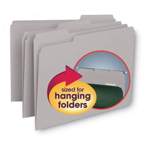 Image of Smead™ Interior File Folders, 1/3-Cut Tabs: Assorted, Letter Size, 0.75" Expansion, Gray, 100/Box