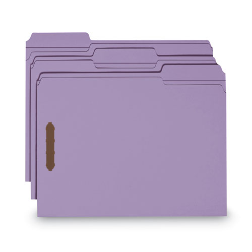 Image of Smead™ Top Tab Colored Fastener Folders, 0.75" Expansion, 2 Fasteners, Letter Size, Lavender Exterior, 50/Box