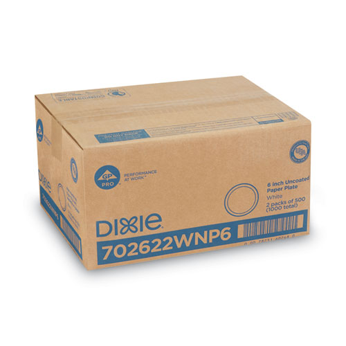 Image of Dixie® White Paper Plates, 6" Dia, 500/Packs, 2 Packs/Carton