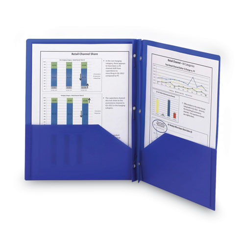 Image of Smead™ Poly Two-Pocket Folder With Fasteners, 180-Sheet Capacity, 11 X 8.5, Blue, 25/Box
