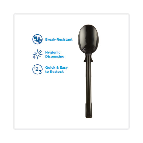 SmartStock Tri-Tower Dispensing System Cutlery, Soup Spoons, Mediumweight, Polypropylene, Black, 40/Pack, 24 Packs/Carton