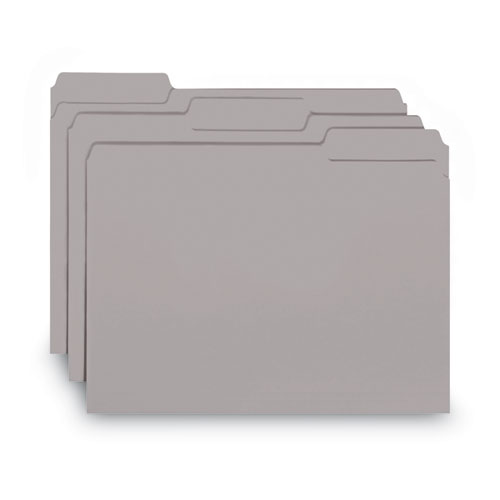 Interior File Folders, 1/3-Cut Tabs: Assorted, Letter Size, 0.75" Expansion, Gray, 100/Box