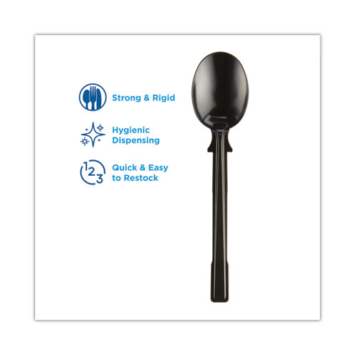 Image of SmartStock Tri-Tower Dispensing System Cutlery, Soup Spoons, Mediumweight, Polystyrene, Black, 40/Cartridge, 24 Cartridges/CT