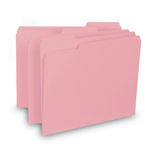 Image of Smead™ Interior File Folders, 1/3-Cut Tabs: Assorted, Letter Size, 0.75" Expansion, Pink, 100/Box