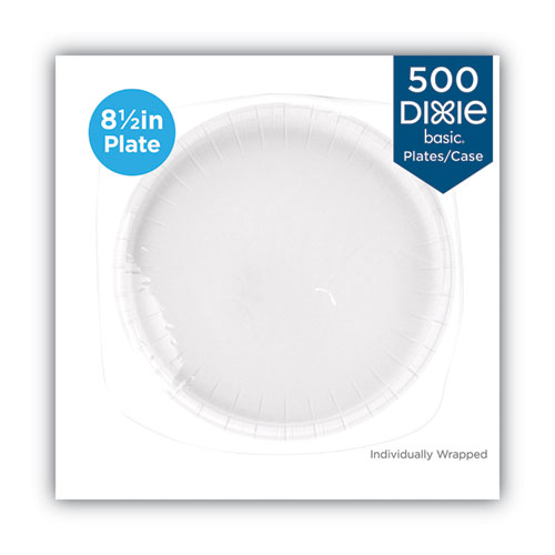 White Paper Plates, 8.5" dia, Individually Wrapped, White, 500/Carton