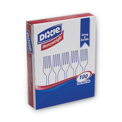Dixie® Plastic Cutlery, Heavyweight Forks, White, 100/Box