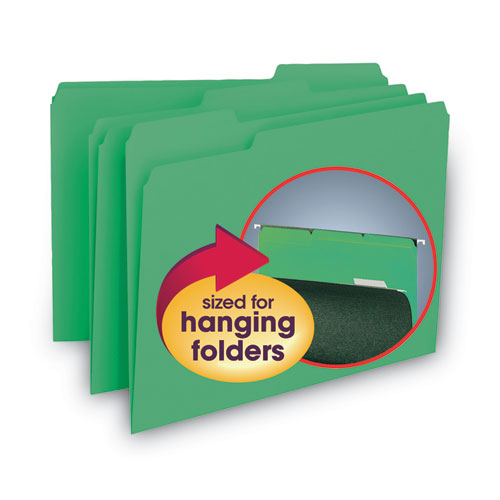 Image of Smead™ Interior File Folders, 1/3-Cut Tabs: Assorted, Letter Size, 0.75" Expansion, Green, 100/Box