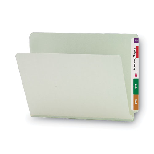Extra-Heavy Recycled Pressboard End Tab Folders, Straight Tabs, Letter Size, 1" Expansion, Gray-Green, 25/Box