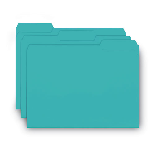 Image of Smead™ Interior File Folders, 1/3-Cut Tabs: Assorted, Letter Size, 0.75" Expansion, Aqua, 100/Box