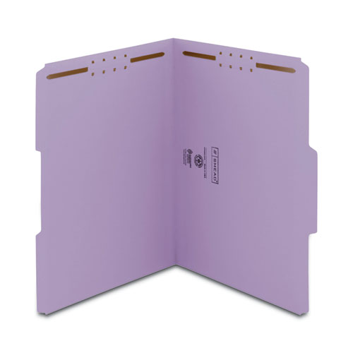 Image of Smead™ Top Tab Colored Fastener Folders, 0.75" Expansion, 2 Fasteners, Letter Size, Lavender Exterior, 50/Box