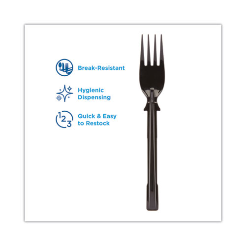 SmartStock Tri-Tower Dispensing System Cutlery, Forks, Mediumweight, Polypropylene, Black, 40/Pack, 24 Packs/Carton