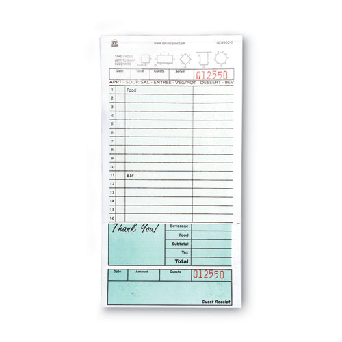 Amercareroyal® Guest Check Pad, 16 Lines, Two-Part Carbonless, 4.2 X 8.25, 50 Forms/Pad, 50 Pads/Carton