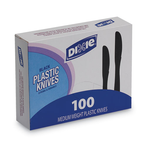 Image of Plastic Tableware, Heavy Mediumweight Knives, Black, 100/Box