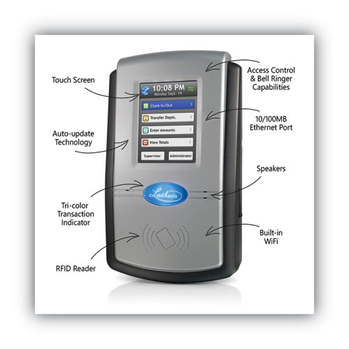 Image of Lathem® Time Pc700 Online Wifi Touchscreen Time And Attendance System, Lcd Display, Gray