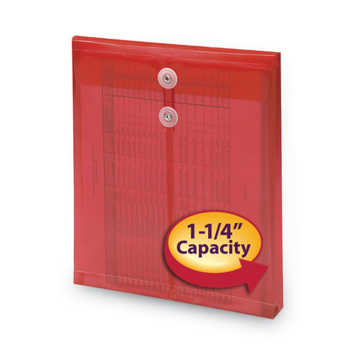 Image of Smead™ Poly String And Button Interoffice Envelopes, Open-End (Vertical), 9.75 X 11.63, Transparent Red, 5/Pack