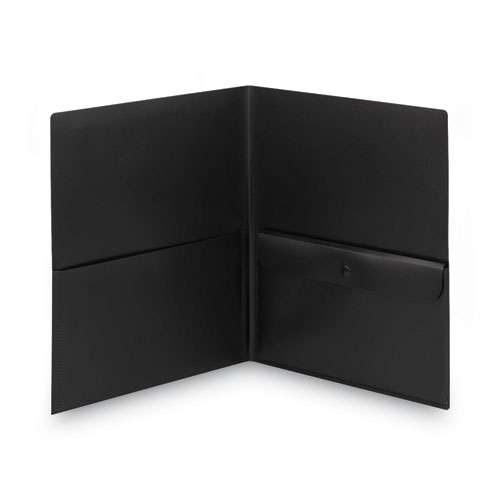 Poly Two-Pocket Folder with Snap Closure Security Pocket, 100-Sheet Capacity, 11 x 8.5, Black, 5/Pack