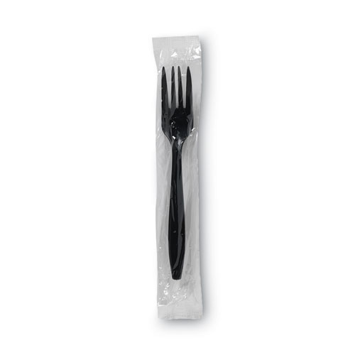 Image of Individually Wrapped Heavyweight Forks, Polypropylene, Black, 1,000/Carton