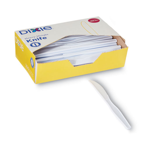 Image of Dixie® Plastic Cutlery, Heavyweight Knives, White, 100/Box