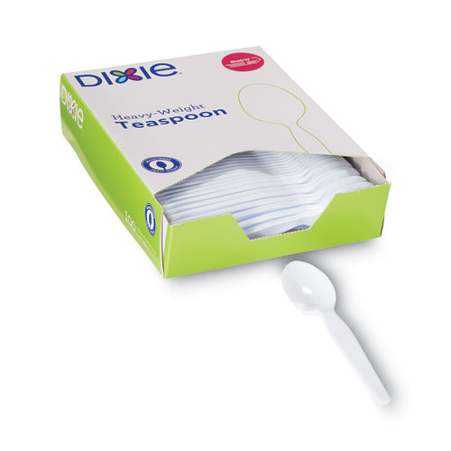 Image of Dixie® Plastic Cutlery, Heavyweight Teaspoons, White, 100/Box