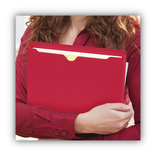 Colored File Jackets with Reinforced Double-Ply Tab, Straight Tab, Letter Size, Red, 50/Box