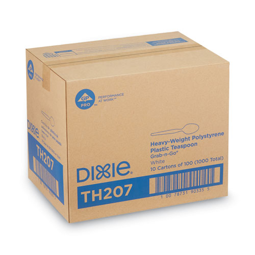 Image of Dixie® Plastic Cutlery, Heavyweight Teaspoons, White, 100/Box