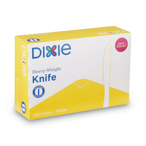 Image of Dixie® Plastic Cutlery, Heavyweight Knives, White, 100/Box