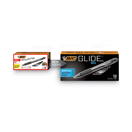 Image of Bic® Glide Bold Ballpoint Pen, Retractable, Bold 1.6 Mm, Black Ink, Smoke Barrel, Dozen