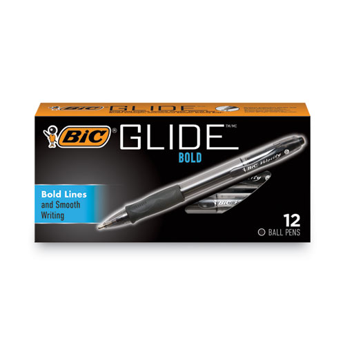 Bic® Glide Bold Ballpoint Pen, Retractable, Bold 1.6 Mm, Black Ink, Smoke Barrel, Dozen