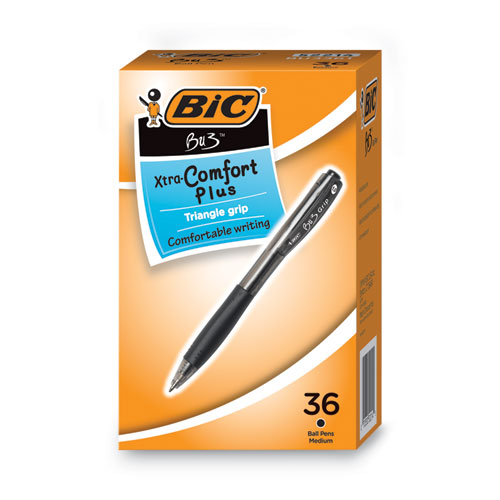 BIC® BU3 Ballpoint Pen, Retractable, Medium 1 mm, Black Ink, Smoke/Black Barrel, 36/Pack