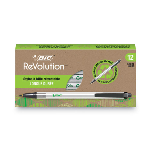 Image of Bic® Ecolutions Clic Stic Ballpoint Pen, Retractable, Medium 1 Mm, Black Ink, Clear Barrel, Dozen