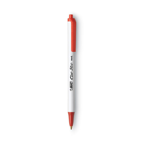 Clic Stic Ballpoint Pen, Retractable, Medium 1 mm, Red Ink, White Barrel, Dozen