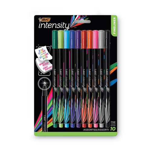 Bic® Intensity Porous Point Pen, Stick, Extra-Fine 0.4 Mm, Assorted Ink And Barrel Colors, 10/Pack