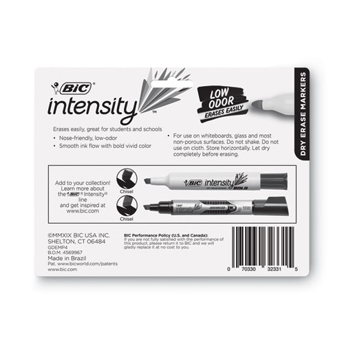 Image of Bic® Intensity Bold Tank-Style Dry Erase Marker, Extra-Broad Bullet Tip, Assorted Colors, 4/Set