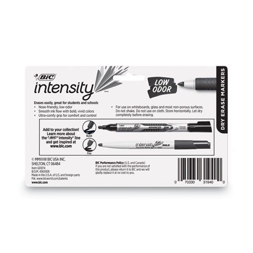 Image of Bic® Intensity Low Odor Fine Point Dry Erase Marker, Fine Bullet Tip, Assorted Colors, 4/Set