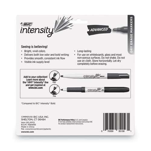Image of Bic® Intensity Advanced Dry Erase Marker, Pocket-Style, Medium Bullet Tip, Assorted Colors, Dozen