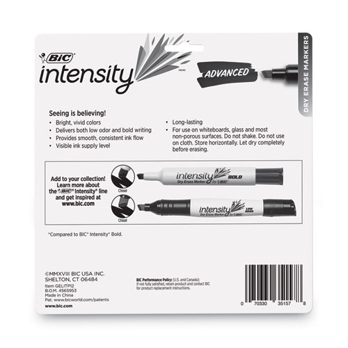 Image of Bic® Intensity Advanced Dry Erase Marker, Tank-Style, Broad Chisel Tip, Assorted Colors, Dozen