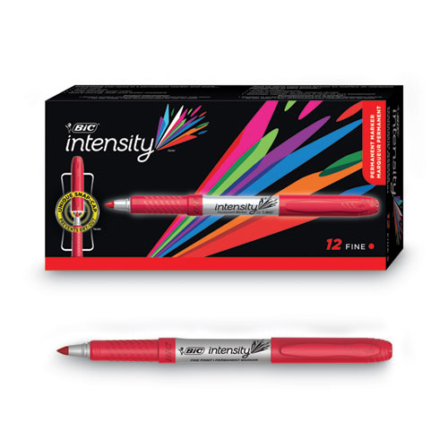 Bic® Intensity Fine Tip Permanent Marker, Fine Bullet Tip, Rambunctious Red, Dozen