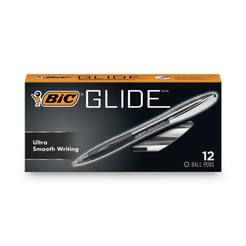 Bic® Glide Ballpoint Pen, Retractable, Medium 1 Mm, Black Ink, Black Barrel, Dozen