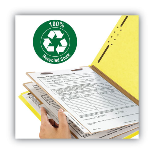 Image of Smead™ Recycled Pressboard Classification Folders, 2" Expansion, 2 Dividers, 6 Fasteners, Letter Size, Yellow Exterior, 10/Box