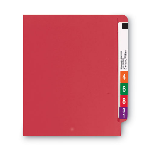 Shelf-Master Reinforced End Tab Colored Folders, Straight Tabs, Letter Size, 0.75" Expansion, Red, 100/Box