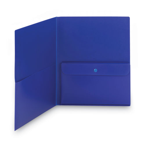 Poly Two-Pocket Folder with Security Pocket, 11 x 8 1/2, Blue, 5/Pack
