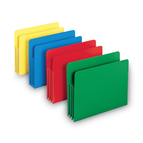 Smead™ Poly Drop Front File Pockets, 3.5" Expansion, Letter Size, Assorted Colors, 4/Box