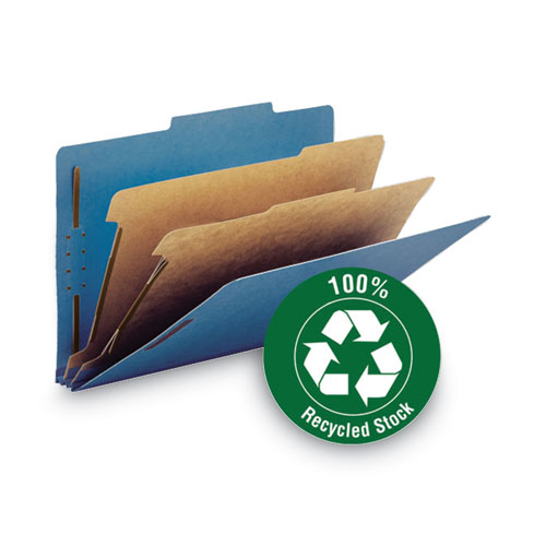 Recycled Pressboard Classification Folders, 2" Expansion, 2 Dividers, 6 Fasteners, Letter Size, Dark Blue, 10/Box