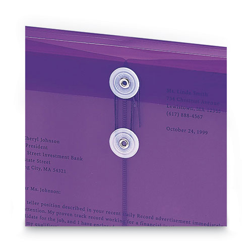 Image of Smead™ Poly String And Button Interoffice Envelopes, Open-End (Vertical), 9.75 X 11.63, Transparent Purple, 5/Pack