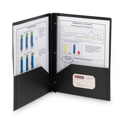 Image of Smead™ Poly Two-Pocket Folder With Fasteners, 180-Sheet Capacity, 11 X 8.5, Black, 25/Box